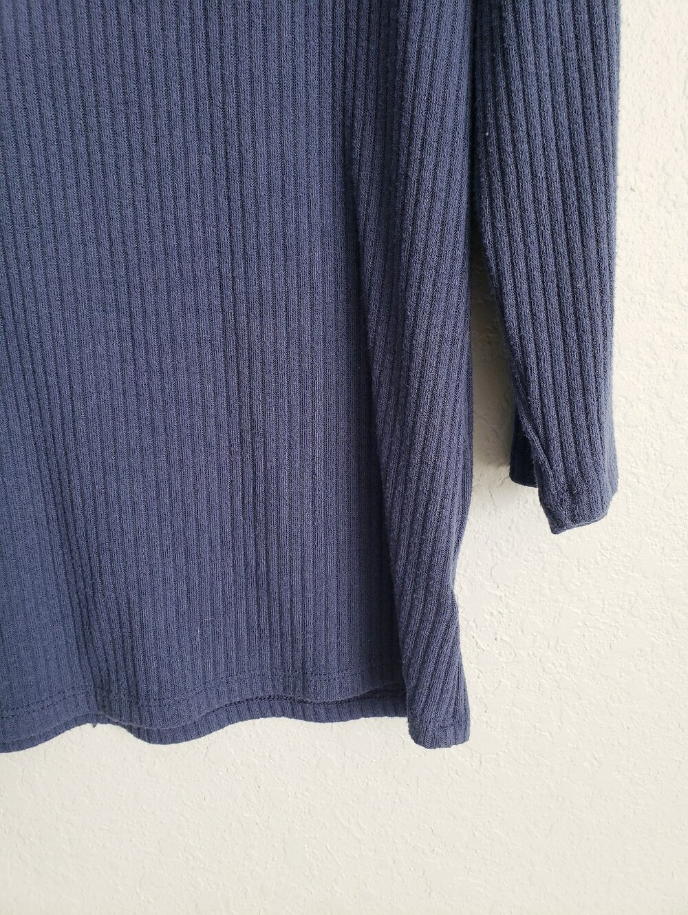 Modcloth Navy Blue Ribbed 3/4 Sleeve Ribbon Top - Picture 2 of 6